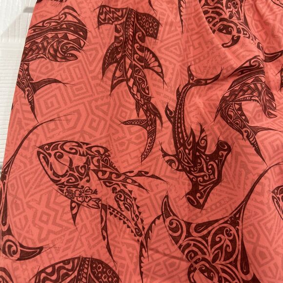 Psycho Tuna Men's XL Swim Trunks Shorts Tribal Fish Print Peach Echo - Picture 9 of 12